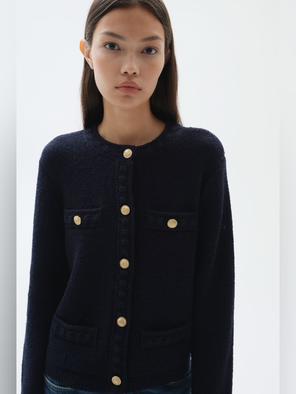 H&M Textured knit cardigan with gold buttons black